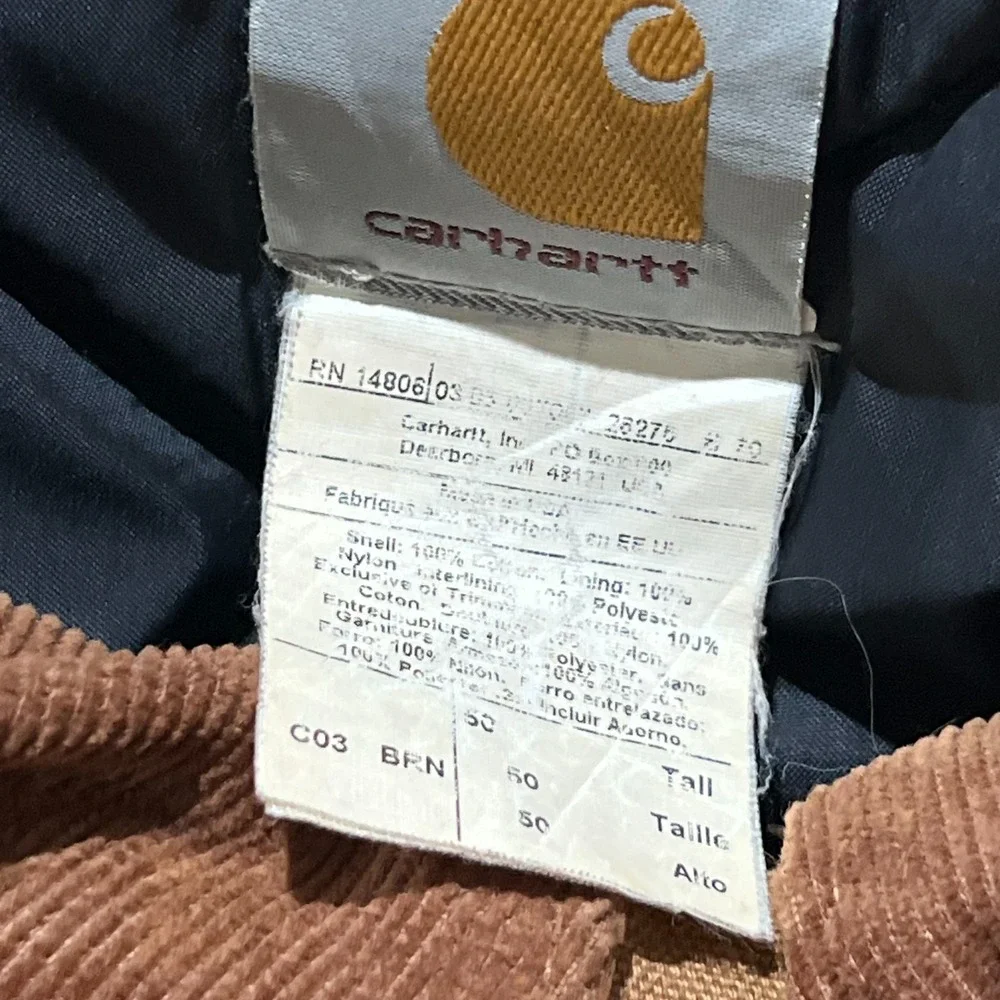 Carhartt Mens Brown C03 Duck Canvas Quilt Lined Workwear Coat Jacket 50 Tall